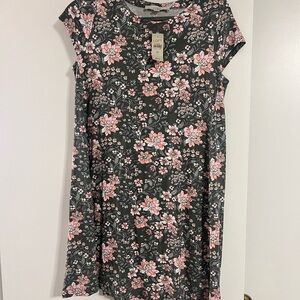 LOFT Gray Dress with Pink and White Floral Design
